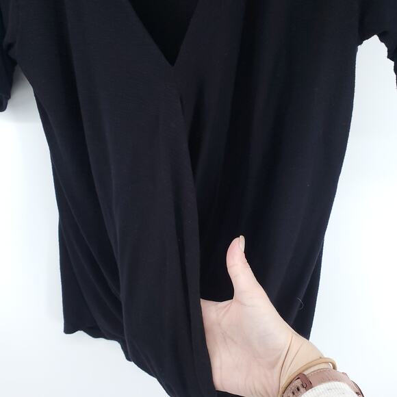Anthropologie Dolan Left Coast Surplice Neck Front Cross Over Black V Neck Small - Picture 2 of 5
